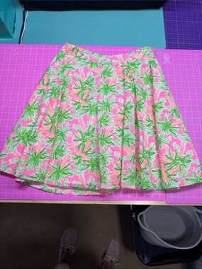 Lilly Pulitzer Pink Skater Skirt with Green Palm Print